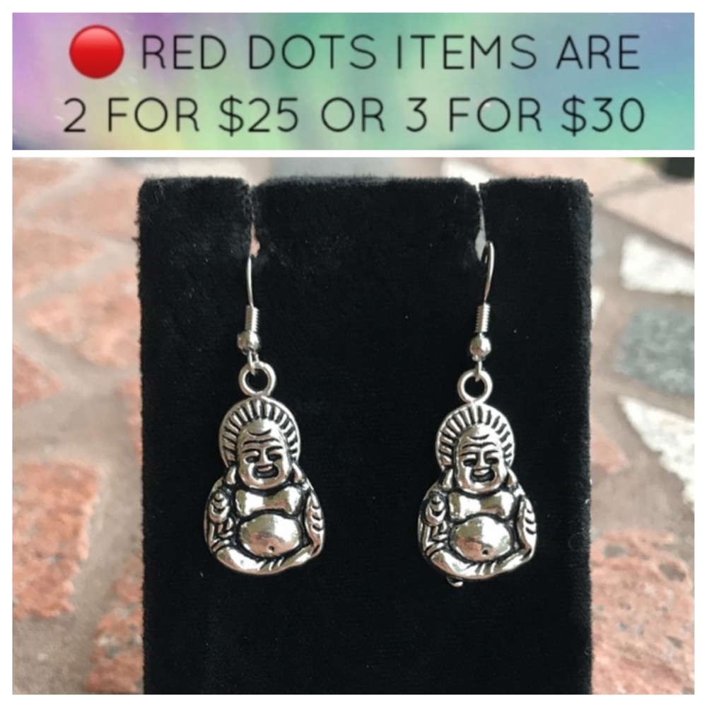 π΄SALE ! Boho silver buddha dangly steel earrings - Picture 1 of 11